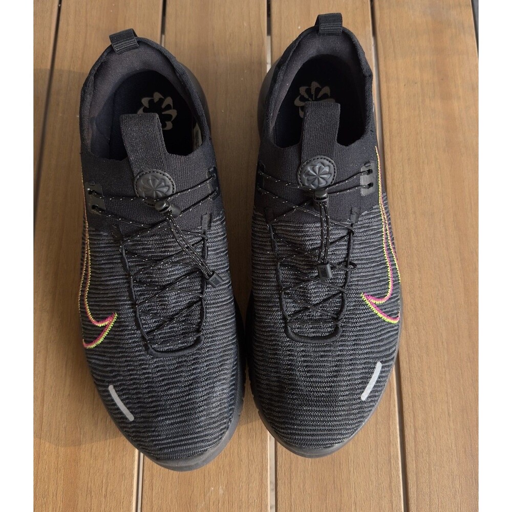 Nike Free RN By You Men’s 12 Black Flyknit Neon Swoosh Running Shoes HF0795-001 - Picture 2 of 8
